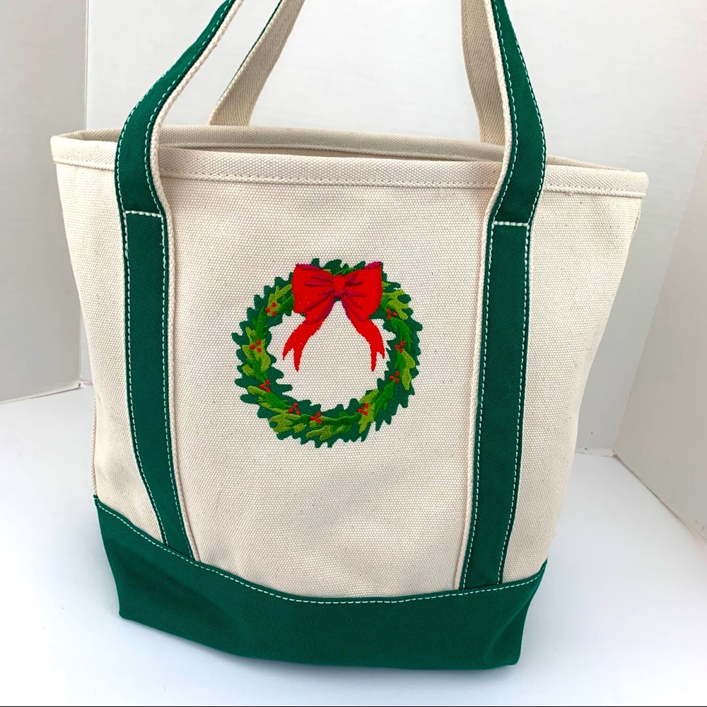 Land’s End Large Wreath Canvas Tote Christmas